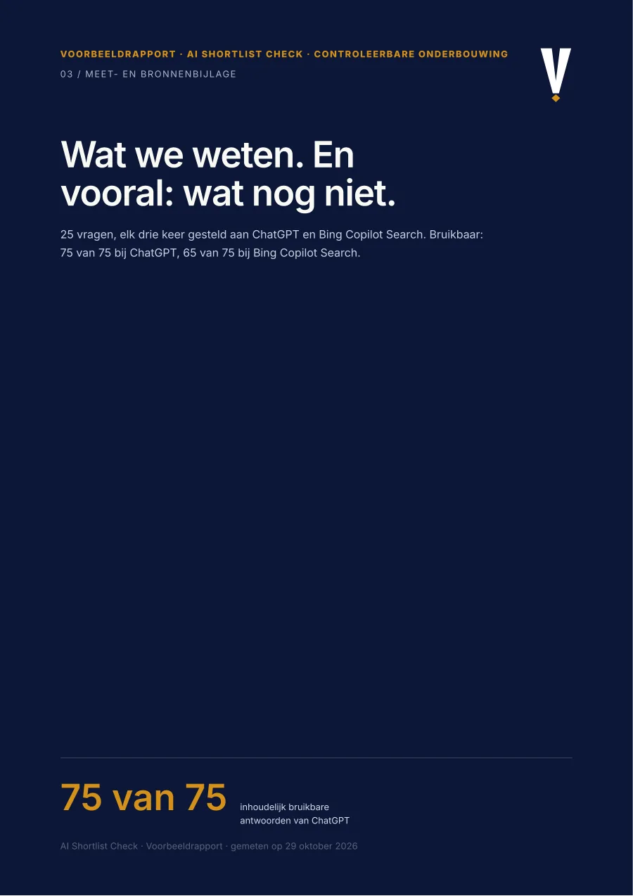 Eerste pagina van het meet- en bronnenbijlage in het voorbeeldrapport